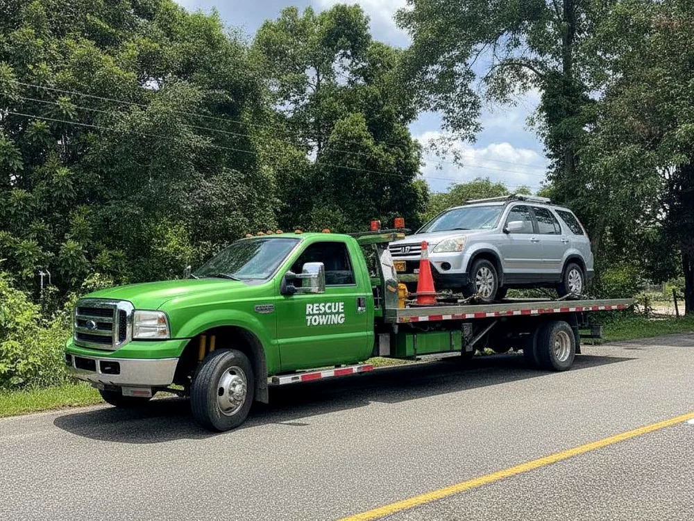 Grúa trasladando una camioneta